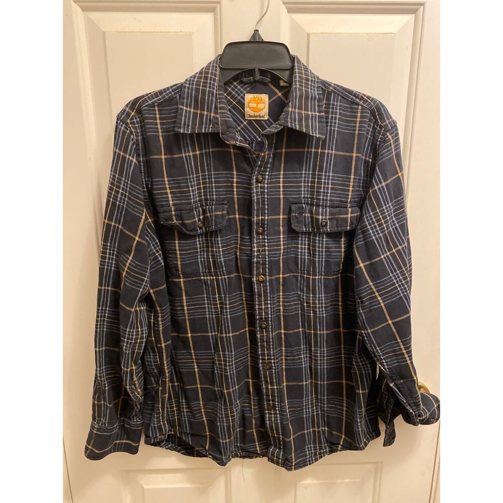 Timberland Men's Blue Yellow Plaid Flannel Button Down Shirt Chest Pocket Size M